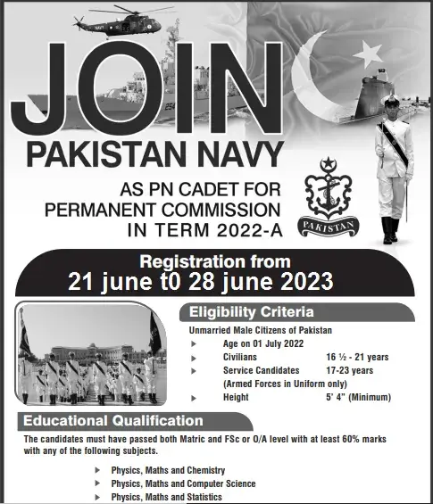 Join Pak Navy as PN Cadet 2023 for Permanent Commission – Apply Now